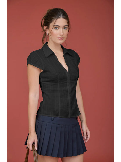 Collared Short Sleeve Top