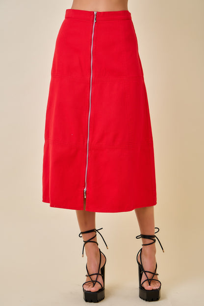Front Zip Midi Skirt