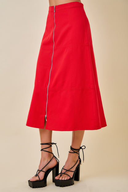 Front Zip Midi Skirt
