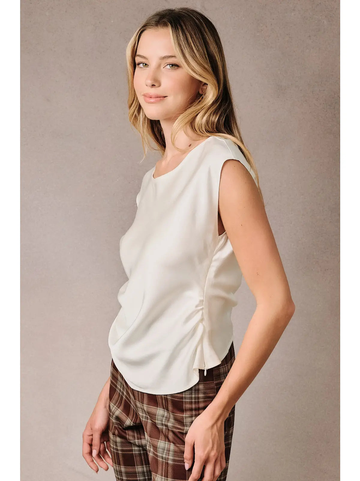 Boat Neck Pleated Top
