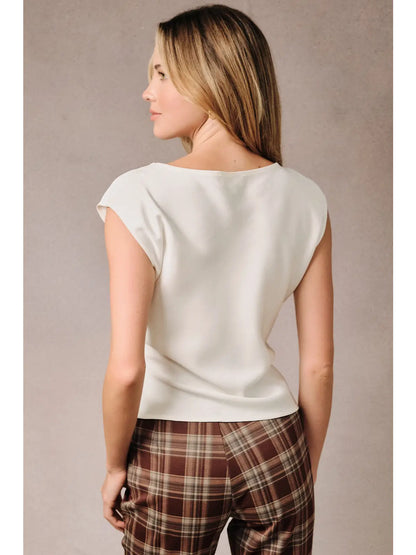 Boat Neck Pleated Top