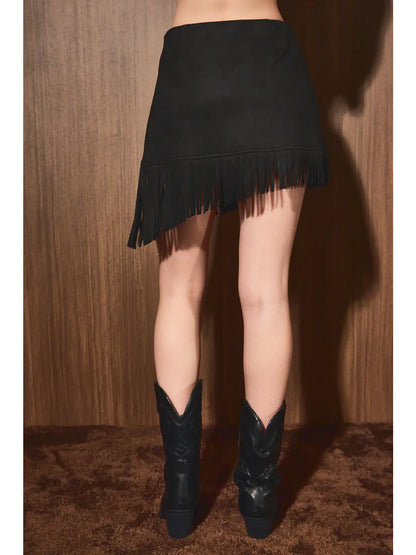 Suede Fringe Mini Skirt