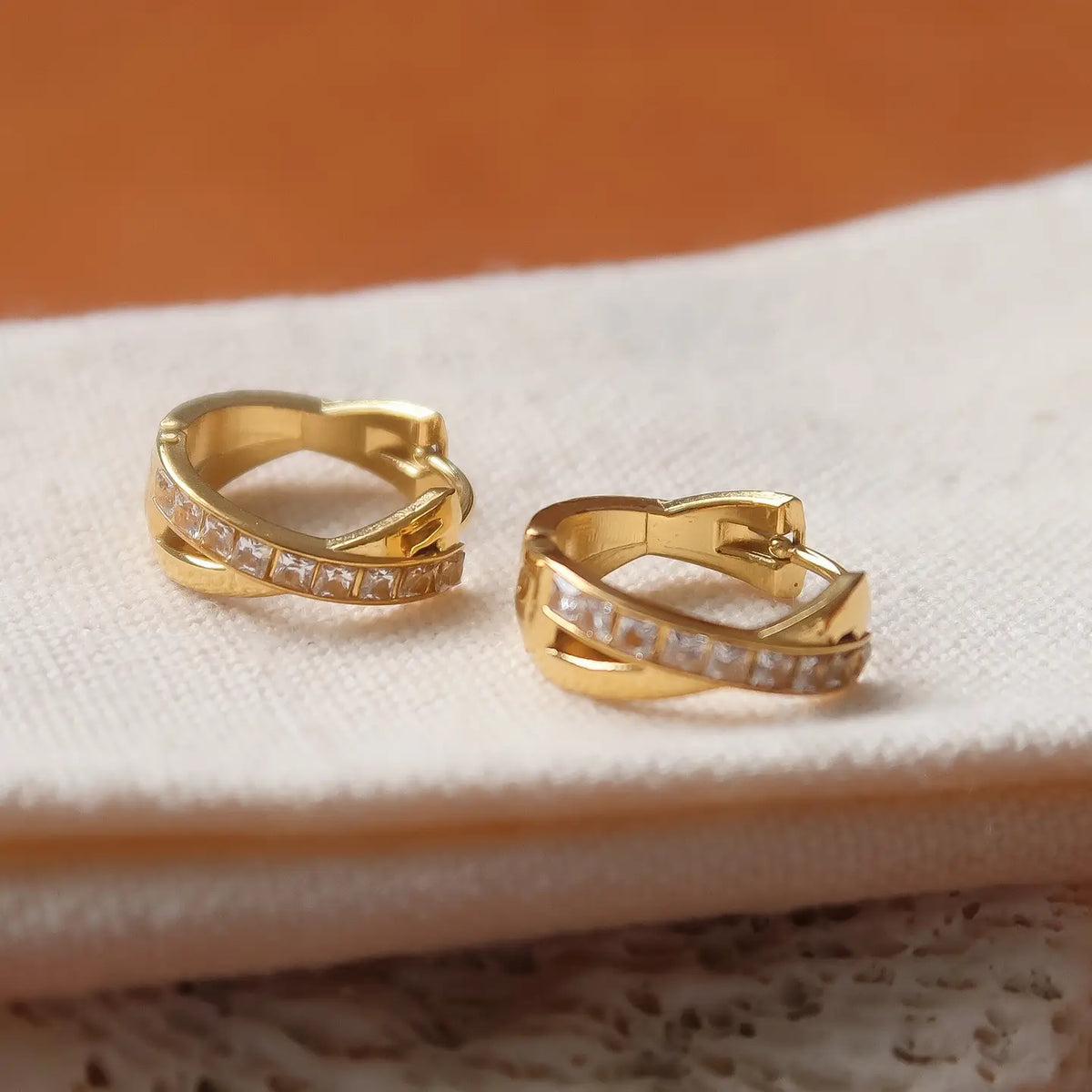 Non-Tarnish Cz Crossover Huggie Earrings