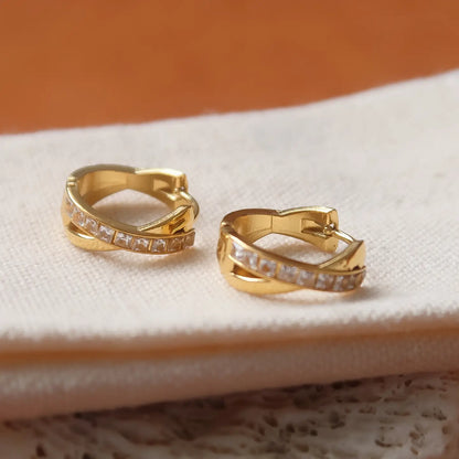 Non-Tarnish Cz Crossover Huggie Earrings