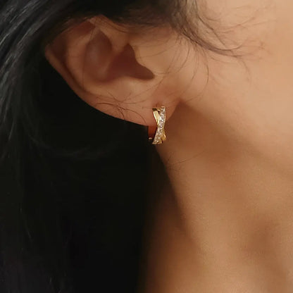 Non-Tarnish Cz Crossover Huggie Earrings