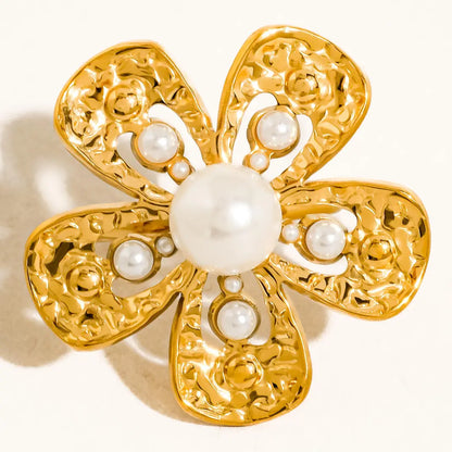Eze 18K Gold Non-Tarnish Pearl Flower Statement Ring