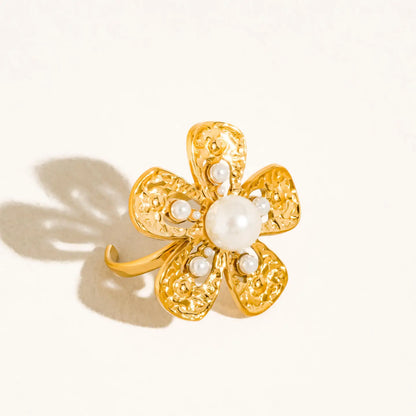 Eze 18K Gold Non-Tarnish Pearl Flower Statement Ring