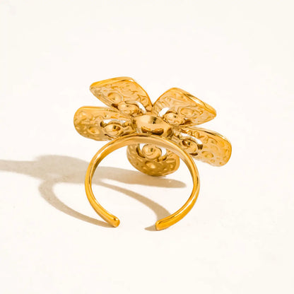 Eze 18K Gold Non-Tarnish Pearl Flower Statement Ring
