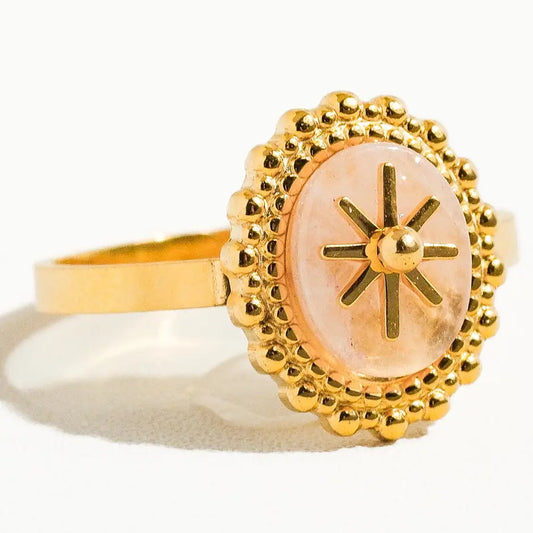 Gypsy Rose 14K Gold Non Tarnish Adjustable Round Stone Ring