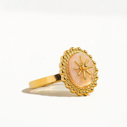 Gypsy Rose 14K Gold Non Tarnish Adjustable Round Stone Ring