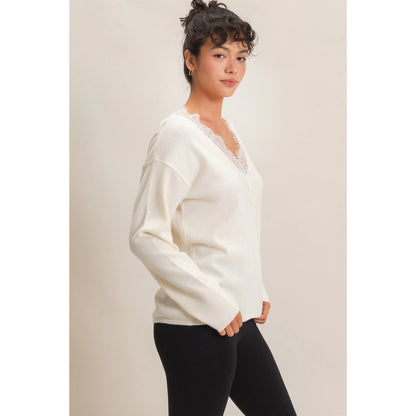 Lace Trim V-Neck Sweater