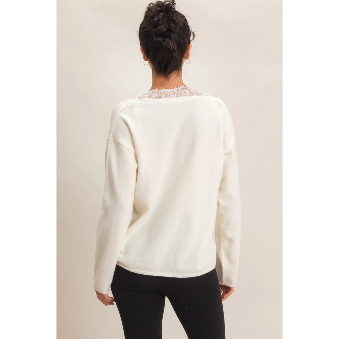 Lace Trim V-Neck Sweater