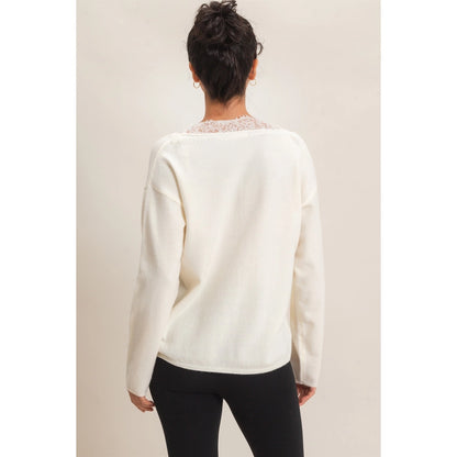 Lace Trim V-Neck Sweater