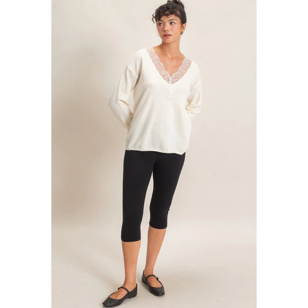Lace Trim V-Neck Sweater