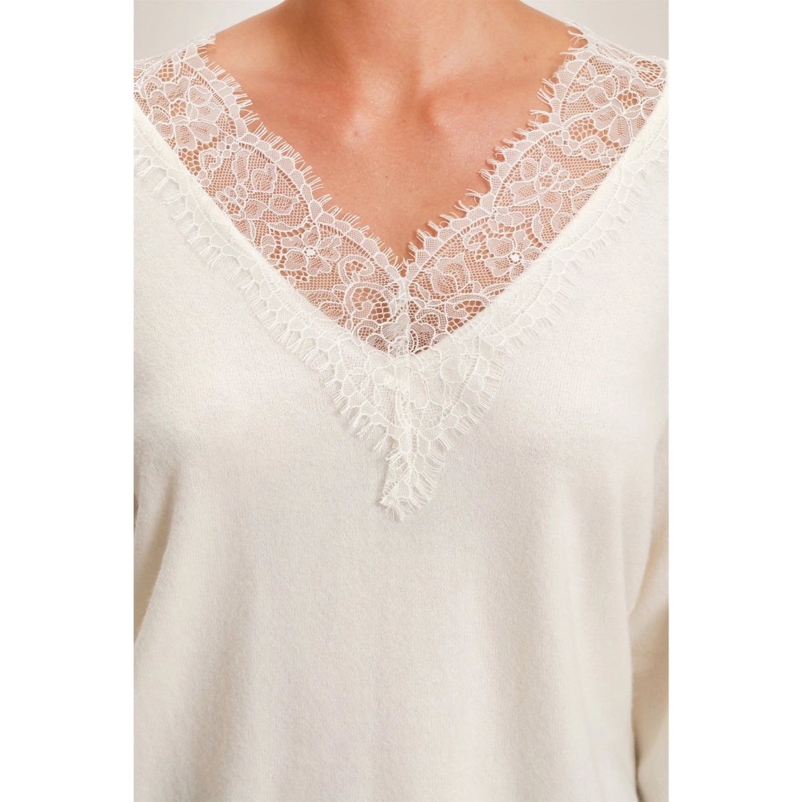 Lace Trim V-Neck Sweater