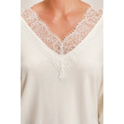 Lace Trim V-Neck Sweater