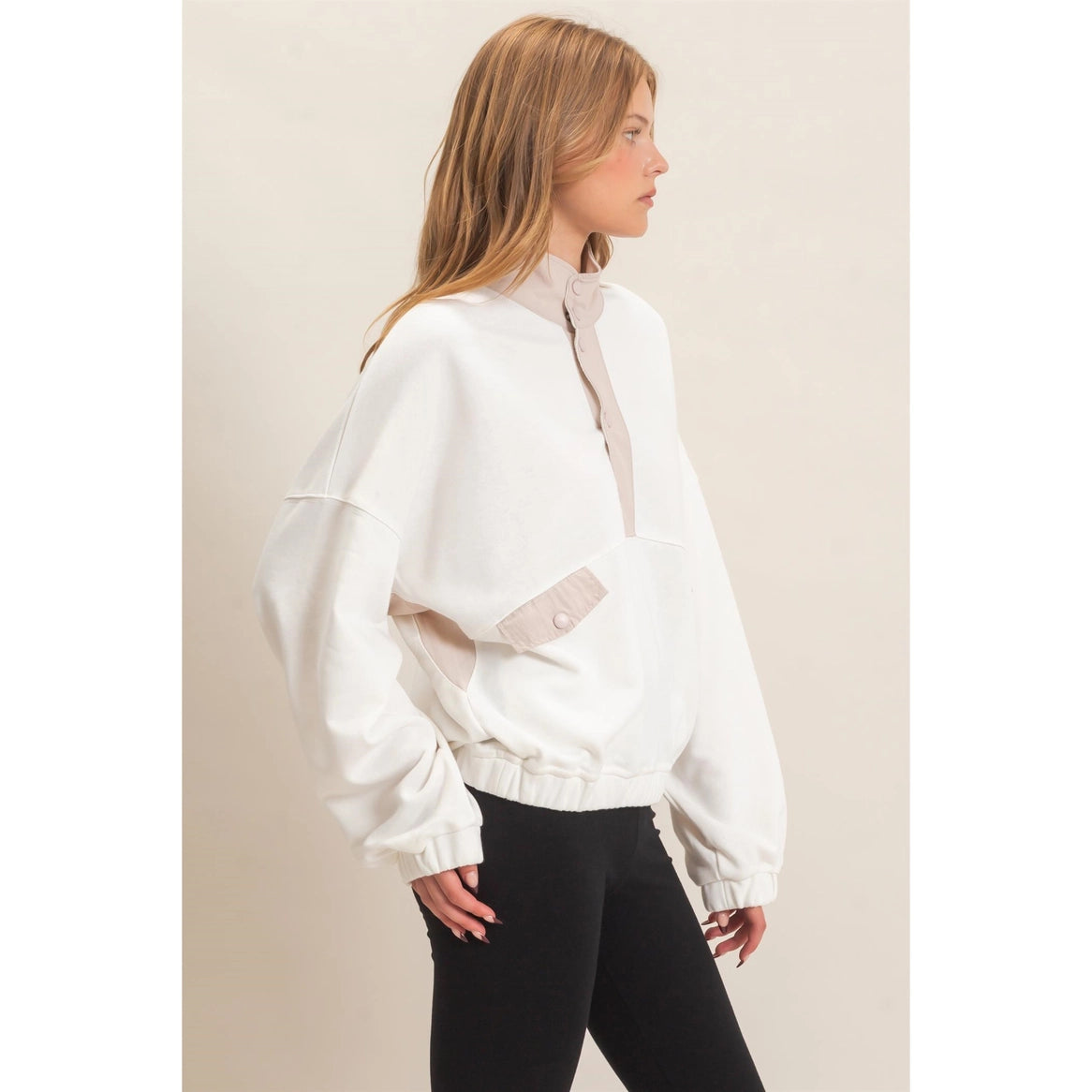 Contrast Button-Up Pullover