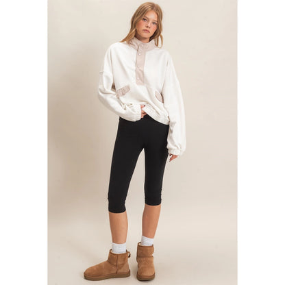 Contrast Button-Up Pullover