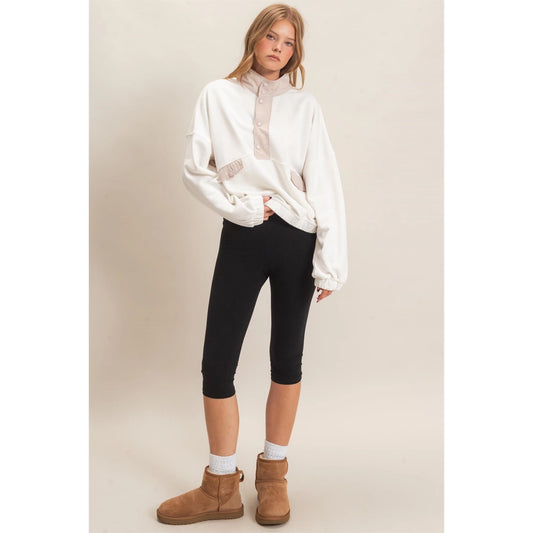 Contrast Button-Up Pullover