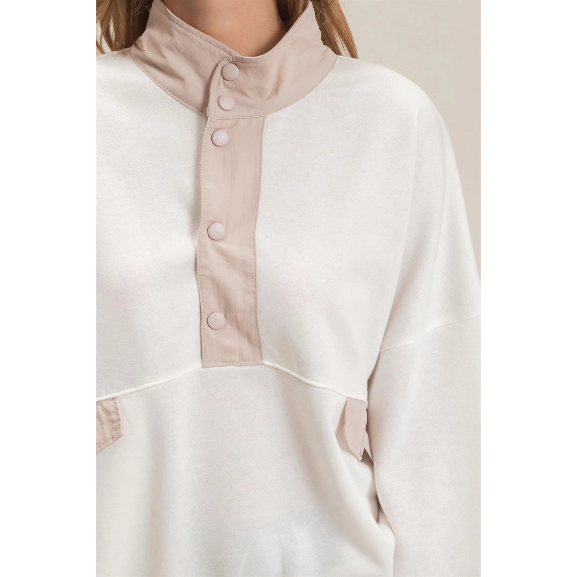 Contrast Button-Up Pullover