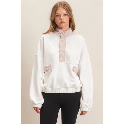 Contrast Button-Up Pullover