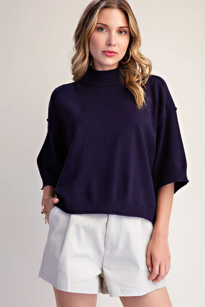 Mock Neck 3/4 Sleeve Sweater