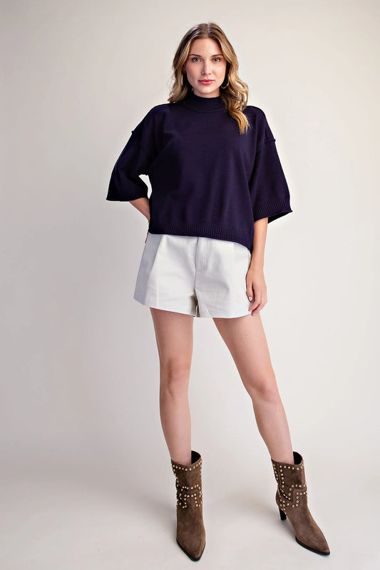 Mock Neck 3/4 Sleeve Sweater