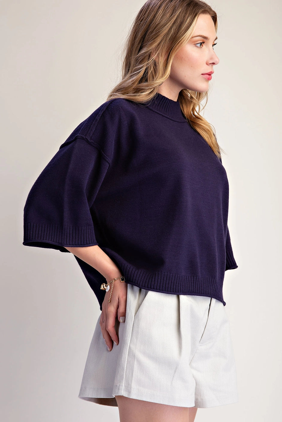 Mock Neck 3/4 Sleeve Sweater