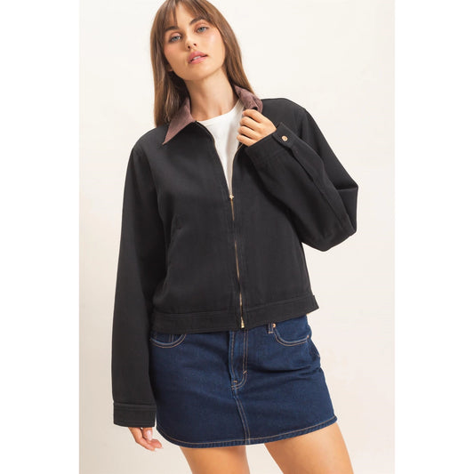 Twill Jacket with Corduroy Collar