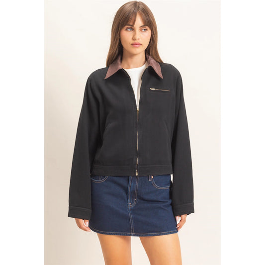 Twill Jacket with Corduroy Collar