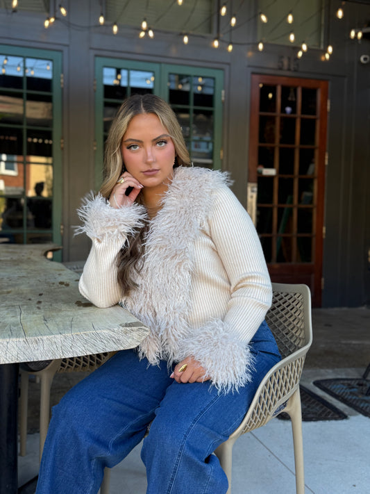 Fur Trim Knit Cardigan