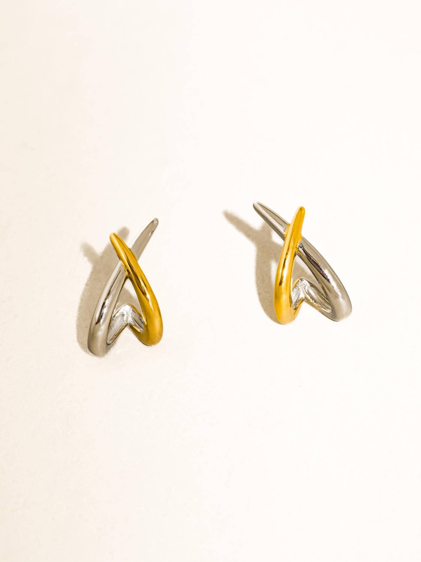 Non-Tarnish Two Tone Crossover Earrings