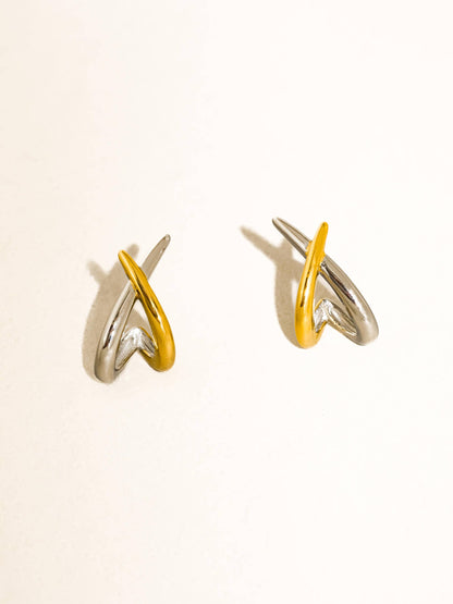 Non-Tarnish Two Tone Crossover Earrings