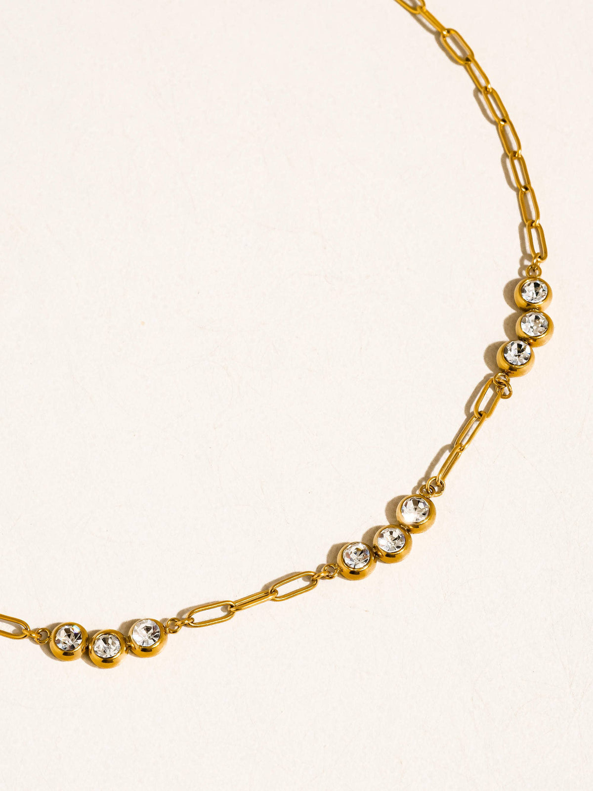 Non-Tarnish CZ Station Chain Necklace