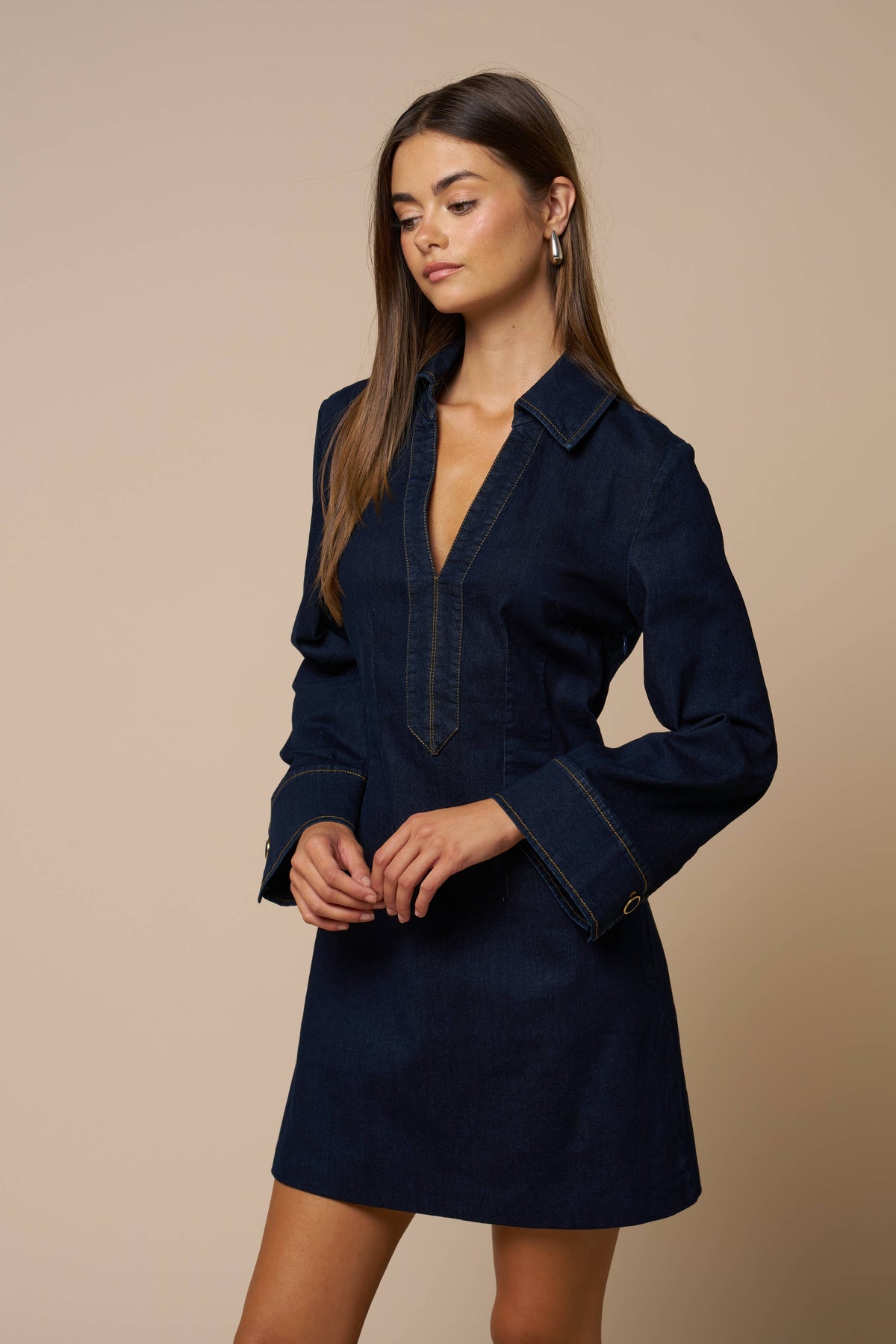 V-Neck Denim Mini Dress