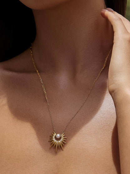 Non-Tarnish Pearl Sunburst Necklace