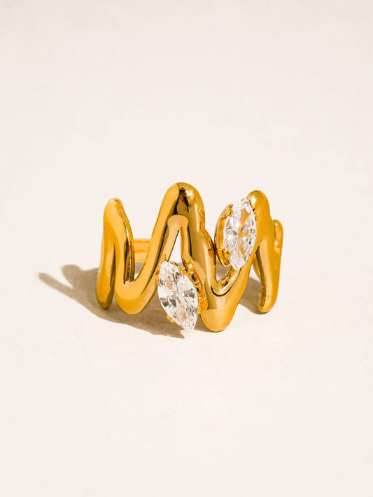 Lumi 18K Gold Non-Tarnish Abstract CZ Open Ring