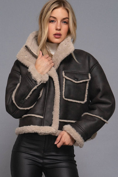 Pocket Leather Inner Fur Jacket