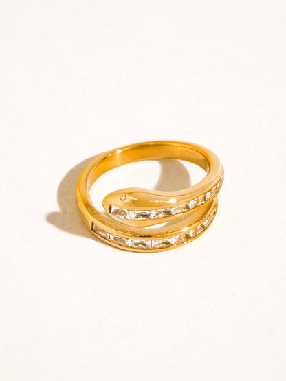 Verton 18K Gold Non-Tarnish Snake CZ Ring