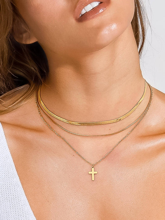 Georgine Non-Tarnish Layered Cross Necklace   