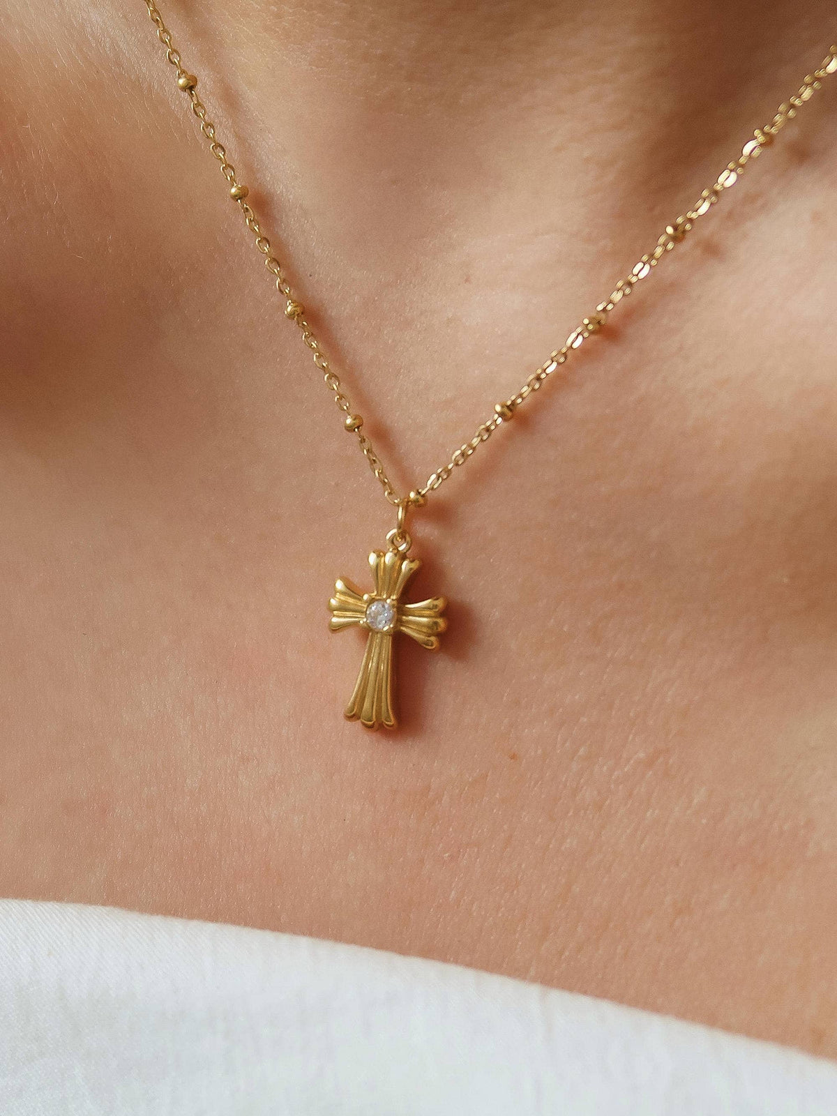 Non-Tarnish CZ Cross Necklace