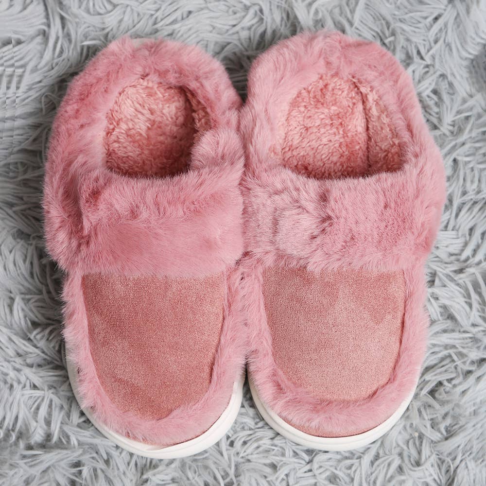 Faux Suede Fuzzy Slippers