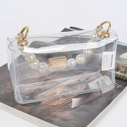 Transparent Cross body Bag W/ Pearl Chain