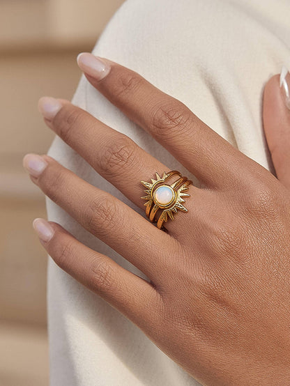 Nerina 18K Gold Non-Tarnish Sunburst Opal Stackable Ring