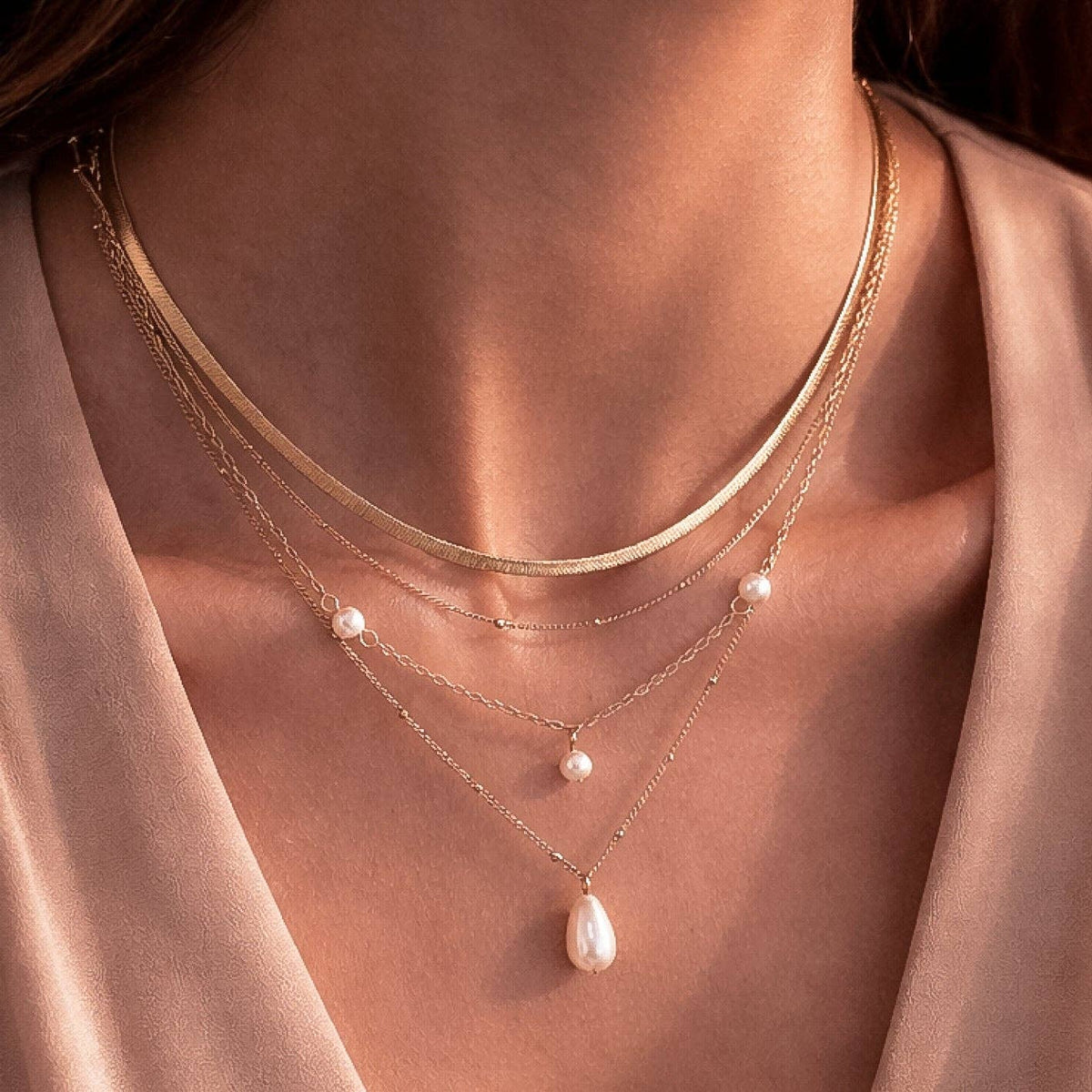 Non Tarnish Four Pearl Necklace
