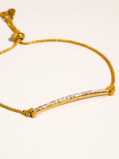 Montessa 18K Gold Non-Tarnish CZ Adjustable Bar Bracelet