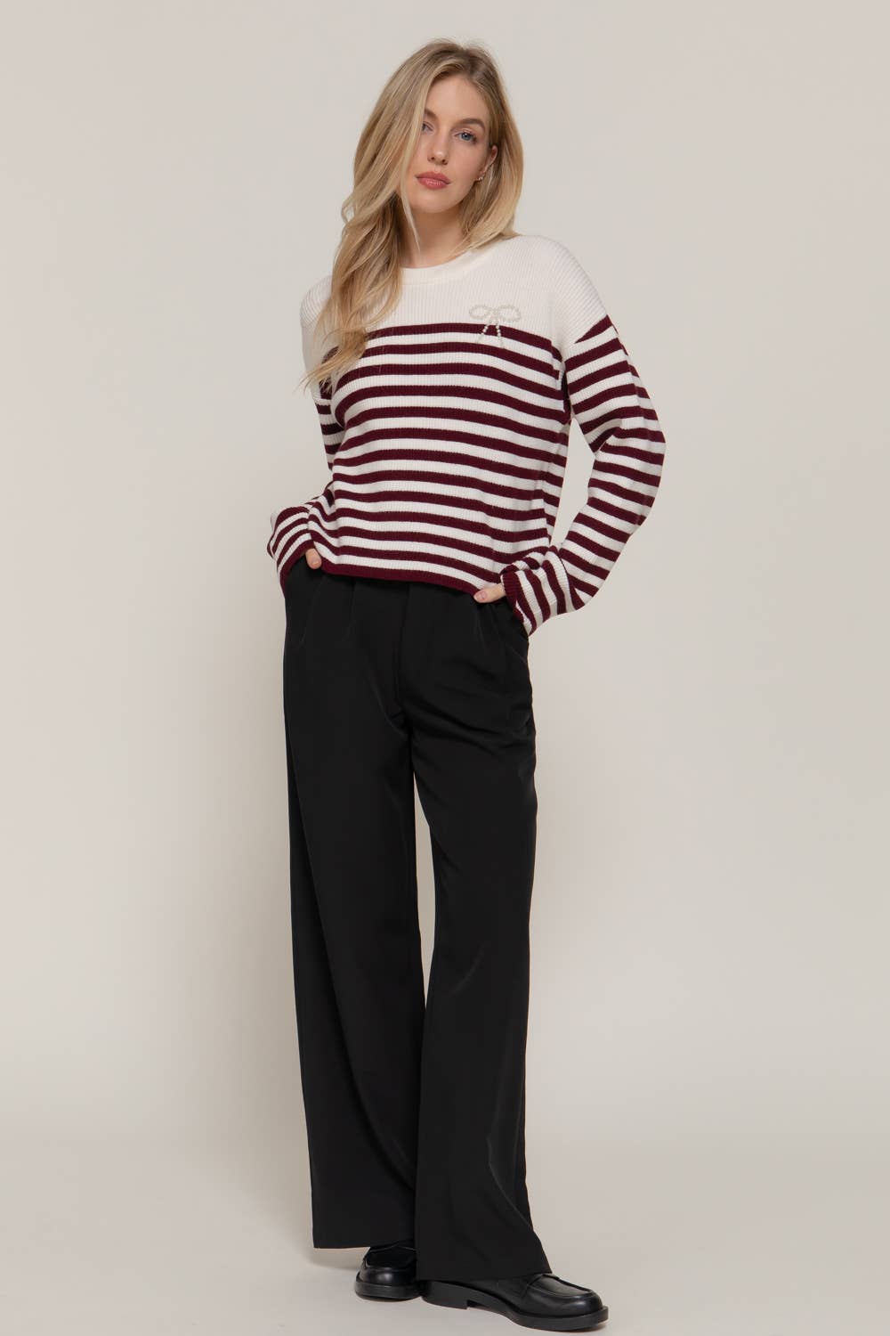 Pearl Bow Stripe Sweater