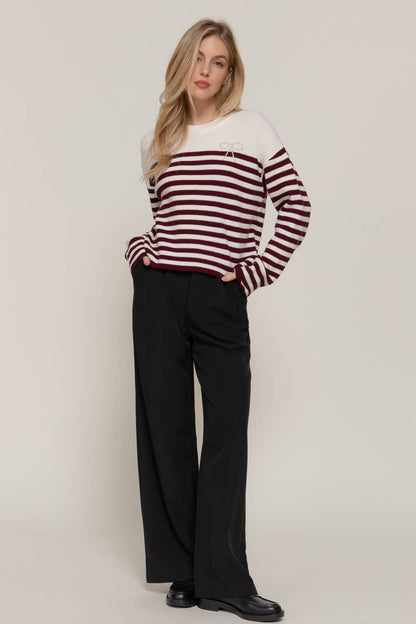 Pearl Bow Stripe Sweater