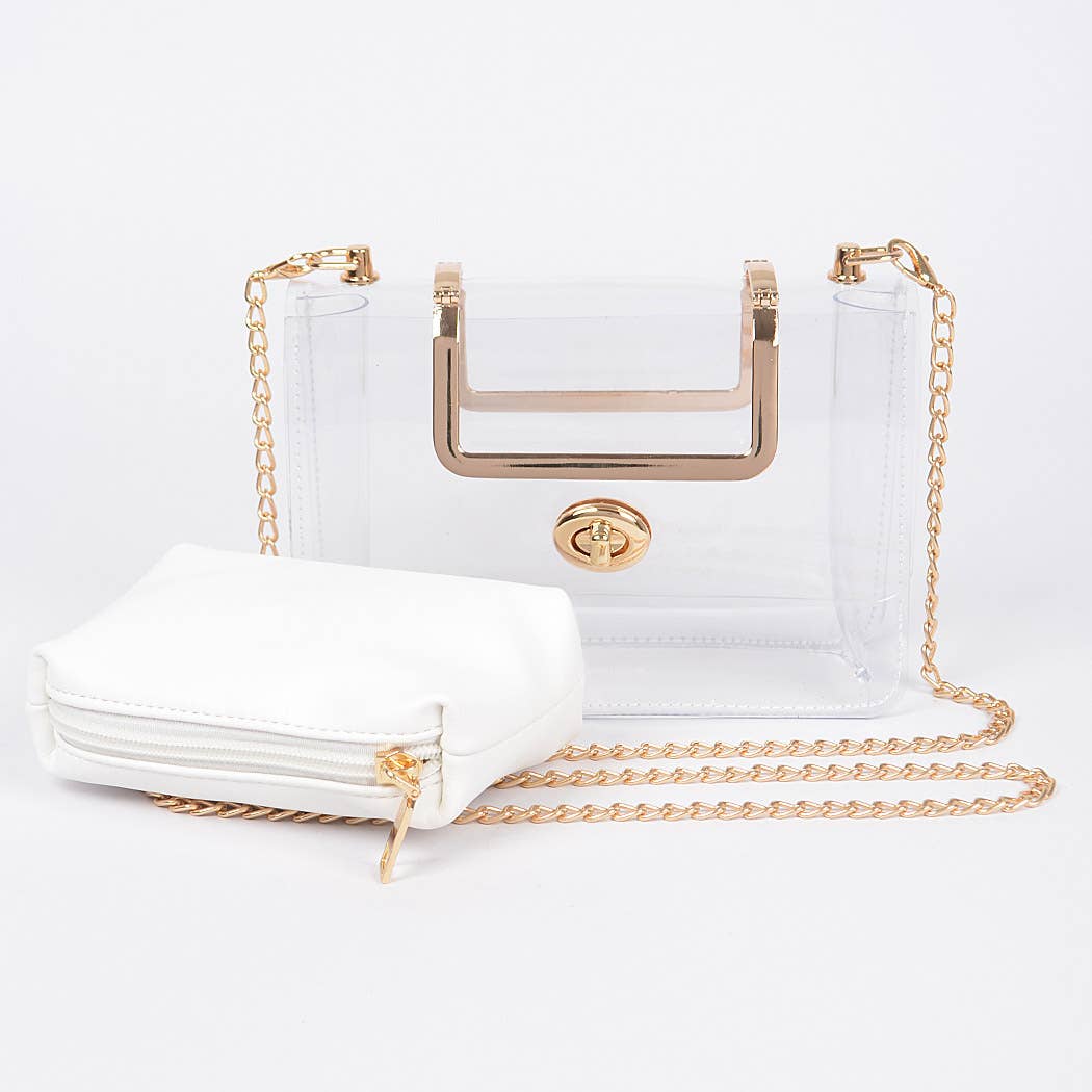 Transparent Metal Handle Bag W/ Pouch
