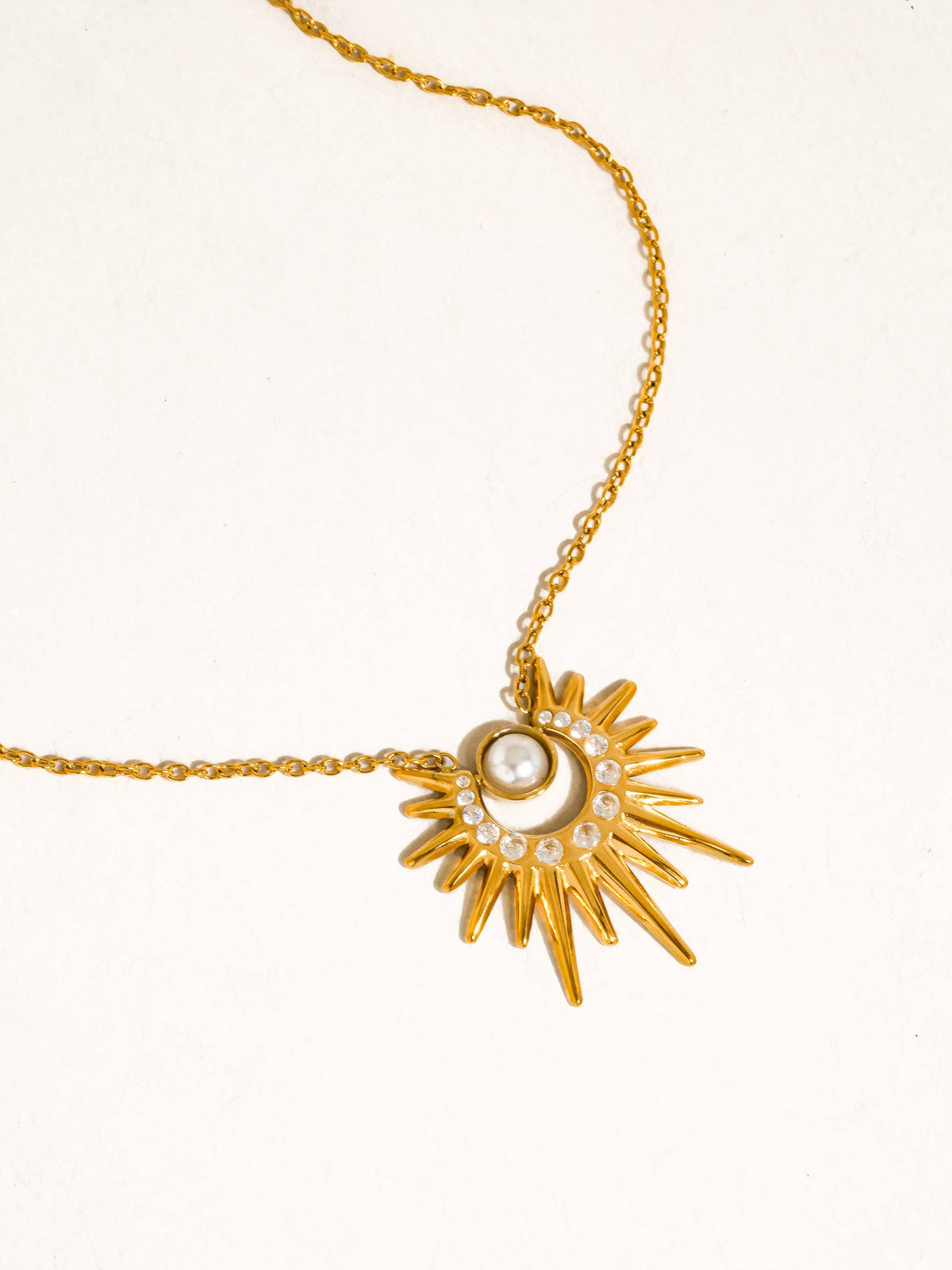 Non-Tarnish Pearl Sunburst Necklace